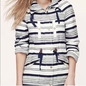 White and blue knit LOFT spring jacket